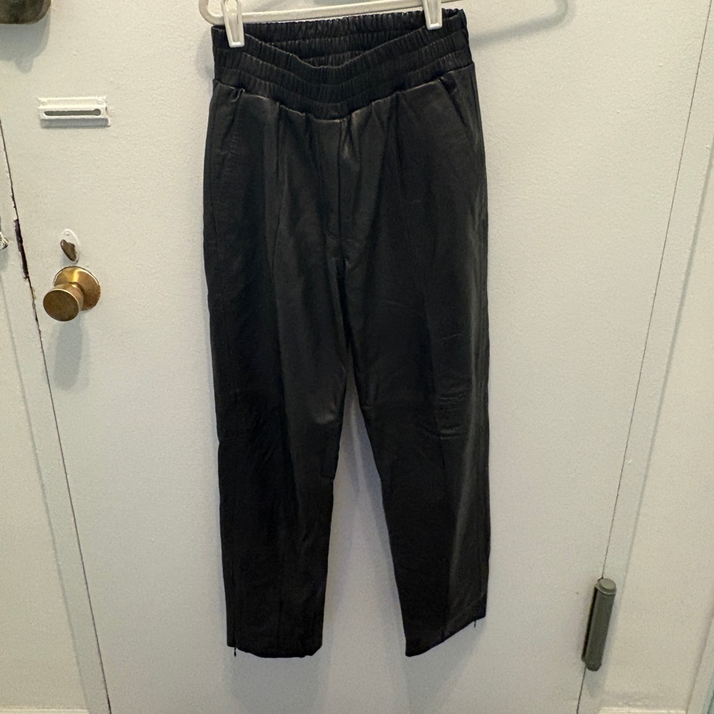 Cinq à Sept Black Genuine Leather Joggers